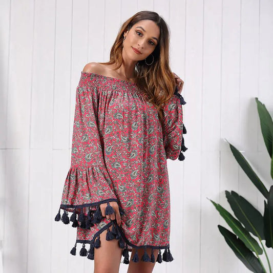 2019 Winter Women's Printed Fringe Dress - Cindy's Shop