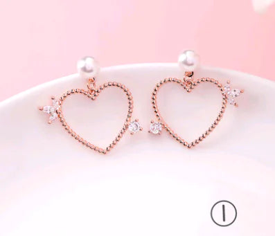 925 Silver Mini Heart Earrings with Red Zirconia - Cindy's Shop