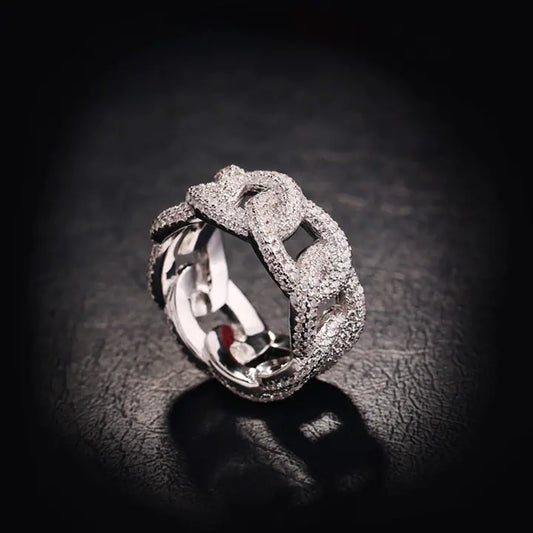 Woven Zirconia Set Diamond Ring with Chain Design - Cindy's Shop
