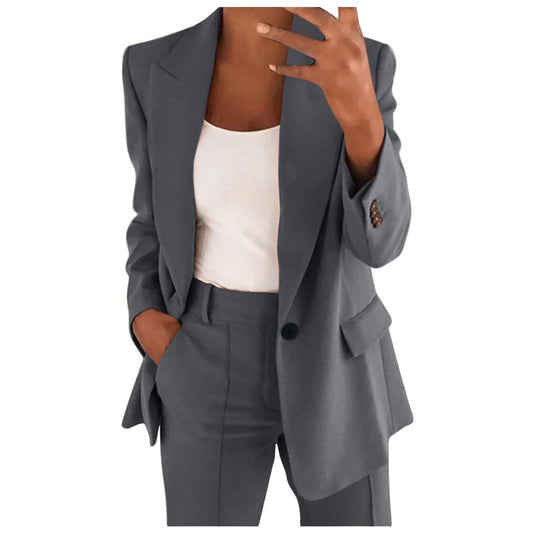 Business Casual Outfits for Women Professional Pant Suits 2 Piece Office Outfit Work Blazer Set Women Dressy Suit Wide Leg Pants Set Fashion Outfits Dark Gray - Cindy's Shop
