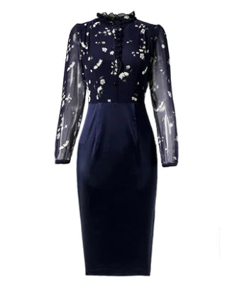 2020 Spring Autumn Women's Silk Floral Bodycon Dress - Cindy's Shop
