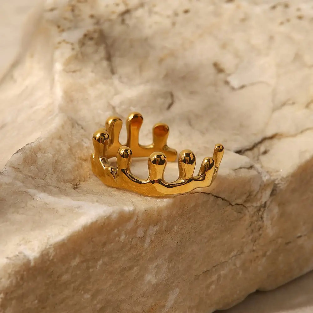 18K Gold Stainless Steel Geometric Crown Ring - Cindy's Shop