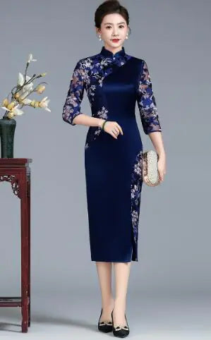 2020 Spring Autumn Women's Silk Floral Bodycon Dress - Cindy's Shop